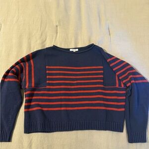 Madewell Navy and orange Striped Crew Neck Sweater